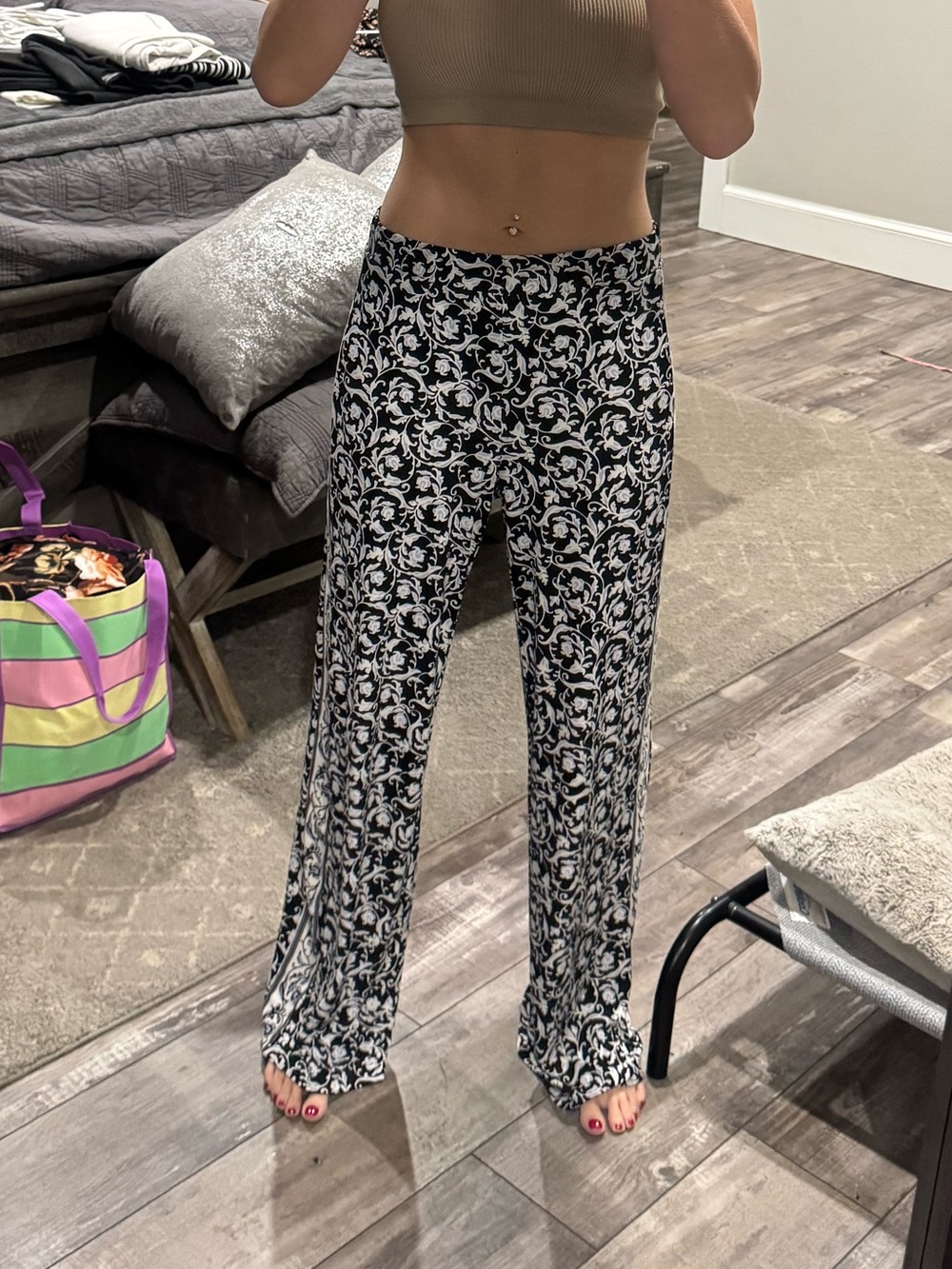 White House Black Market Black & White Wide Leg Floral Pants